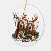 クリスマスバセット犬 セラミックオーナメント (左)
