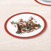 クリスマスバセット犬 ラウンドペーパーコースター (アングル)