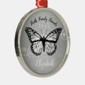 クリスマスバタフライブラックフェイクシルバーモノグラム メタルオーナメント (右)