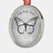 クリスマスバタフライブラックフェイクシルバーモノグラム メタルオーナメント (左)