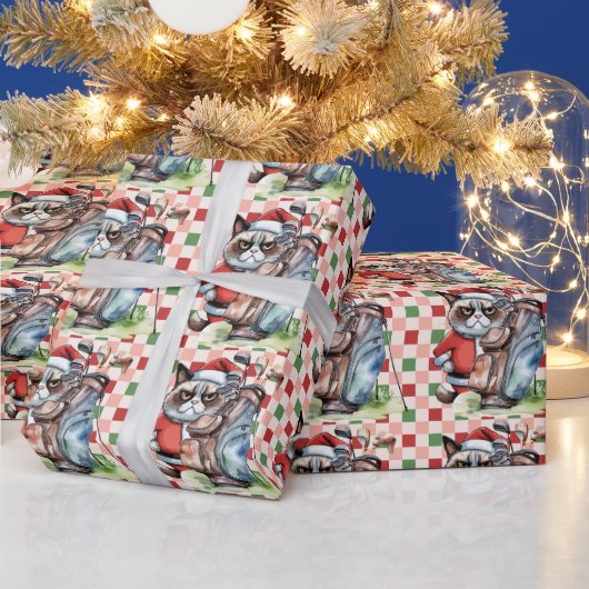 クリスマスバックグラウンドを持つゴルフサンタバッグ ラッピングペーパー (クリスマス)