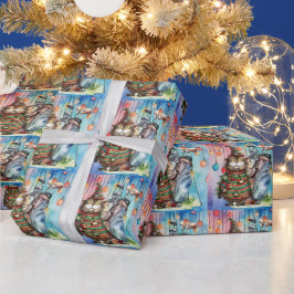 クリスマスバックグラウンドを持つゴルフサンタバッグ ラッピングペーパー