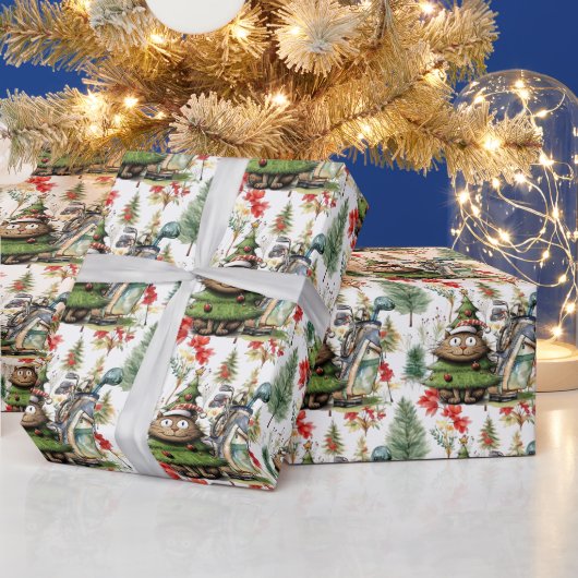 クリスマスバックグラウンドを持つゴルフサンタバッグ ラッピングペーパー (クリスマス)