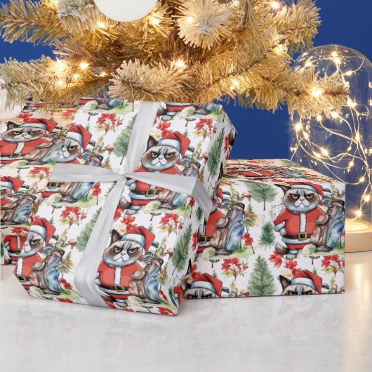 クリスマスバックグラウンドを持つゴルフサンタバッグ ラッピングペーパー (クリスマス)