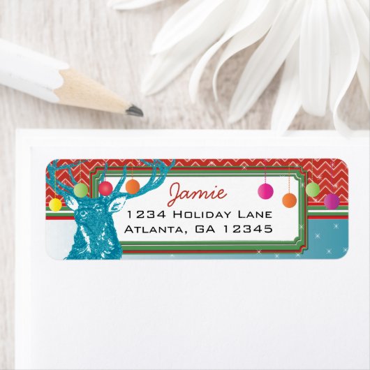 クリスマスバックディアジグザグパターンアクアと赤 ラベル (インサイチュ)