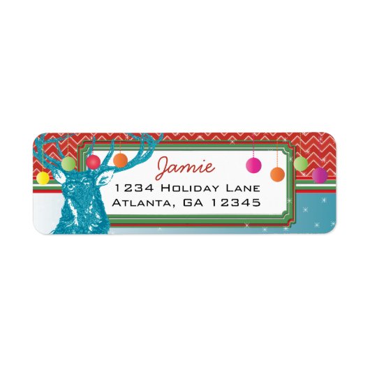 クリスマスバックディアジグザグパターンアクアと赤 ラベル (正面)
