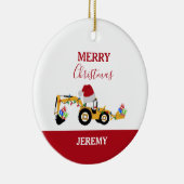 クリスマスバックホー建築トラックカスタム セラミックオーナメント (右)