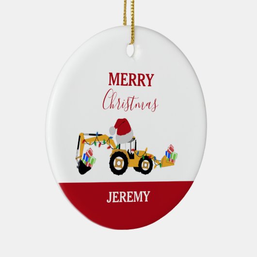 クリスマスバックホー建築トラックカスタム セラミックオーナメント (右)