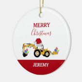 クリスマスバックホー建築トラックカスタム セラミックオーナメント (左)
