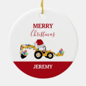 クリスマスバックホー建築トラックカスタム セラミックオーナメント (裏面)