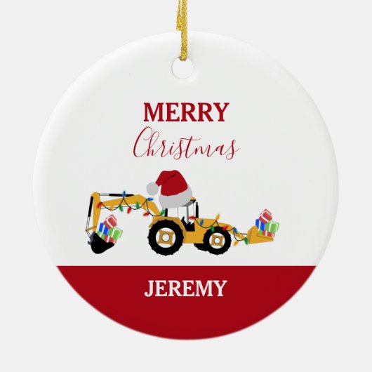 クリスマスバックホー建築トラックカスタム セラミックオーナメント (裏面)