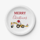 クリスマスバックホー建築トラック ペーパープレート (正面)