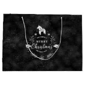 クリスマスバッジブラック&グリッターストライプパタン私 ラージペーパーバッグ (裏面)