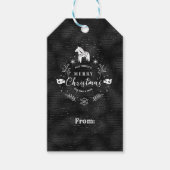 クリスマスバッジブラック&グリッターストライプパターン ギフトタグ (正面)