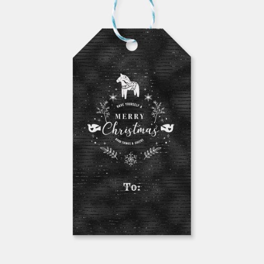 クリスマスバッジブラック&グリッターストライプパターン ギフトタグ (裏面)