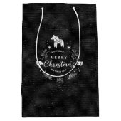 クリスマスバッジブラック&グリッターストライプパターン ミディアムペーパーバッグ (正面)