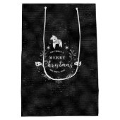 クリスマスバッジブラック&グリッターストライプパターン ミディアムペーパーバッグ (裏面)