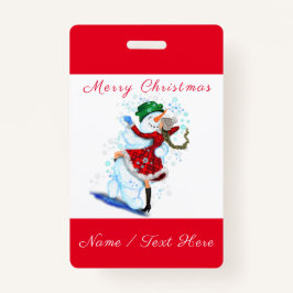 クリスマスバッジ雪だるまとガールダンス – あなたの名前 バッジ