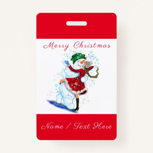 クリスマスバッジ雪だるまとガールダンス – あなたの名前 バッジ (正面)