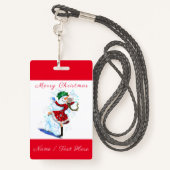 クリスマスバッジ雪だるまとガールダンス – あなたの名前 バッジ (裏面ランヤード)