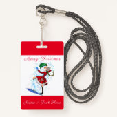 クリスマスバッジ雪だるまとガールダンス – あなたの名前 バッジ (正面ランヤード)