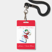 クリスマスバッジ スノーマンと少女のダンス - あなたの名前 バッジ (正面（ネックストラップ付）)