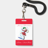 クリスマスバッジ スノーマンと少女のダンス - あなたの名前 バッジ (裏面（ネックストラップ付）)