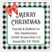クリスマスバッファローチェックパターンアドレスステッカー スクエアシール (正面)