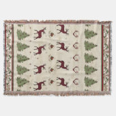 クリスマスバッファロープライド鹿〔雄ジカの〕枝角松の木 スローブランケット (正面)