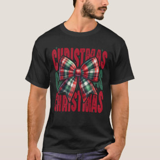 クリスマスバッファロープレイドコケット弓ガーリークリスマスファ Tシャツ