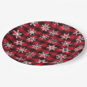 クリスマスバッファロー赤い雪片プレイドパターン ペーパープレート (アングル)