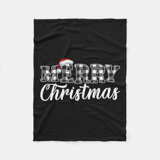 クリスマスバッファロー黒白のプレイド男性へウ フリースブランケット (正面)