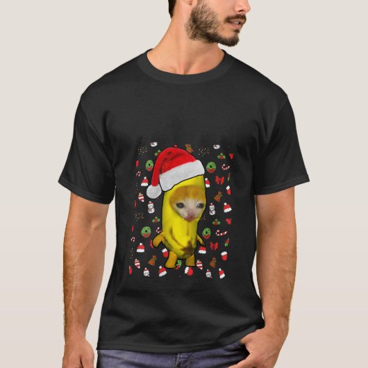 クリスマスバナナキャットハッピーバナナカットミームクリスマスキット Tシャツ (正面)