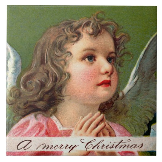 クリスマスバナーのある祈る天使 タイル (正面)