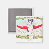 クリスマスバナーヴィンテージ磁石付き女性 マグネット (正面/裏面)