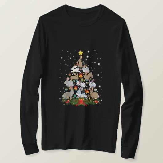 クリスマスバニーおもしろいツリーラビットラバークリスマスデコール Tシャツ (デザイン正面)