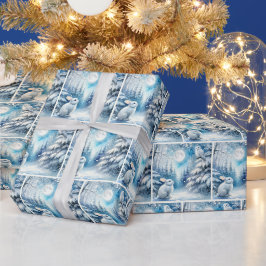 クリスマスバニーとスノーフクロウ ラッピングペーパー