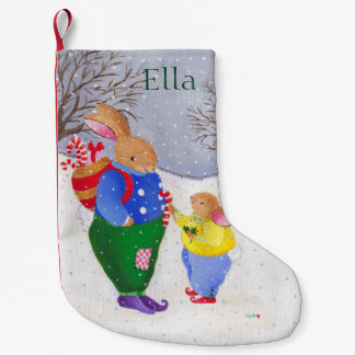 クリスマスバニーとバスケットソックス スモールクリスマスストッキング