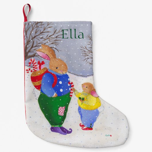 クリスマスバニーとバスケットソックス スモールクリスマスストッキング (正面)