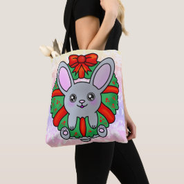 クリスマスバニーとパステルスノーフレークリース トートバッグ