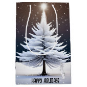 クリスマスバニーと白い松の木 ミディアムペーパーバッグ (正面)