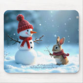 クリスマスバニーと雪だるま マウスパッド (正面)