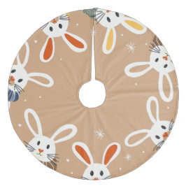 クリスマスバニーと雪片が付いたツリースカート フリース ツリースカート