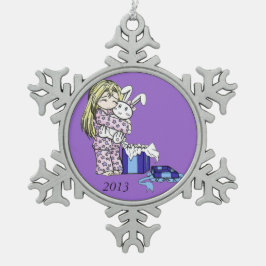 クリスマスバニースノーフレークオーナメント スノーフレークピューターオーナメント