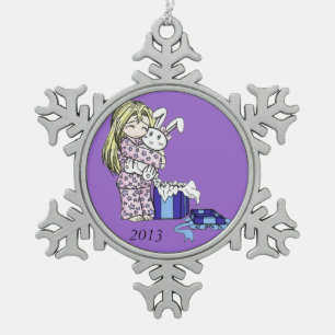 クリスマスバニースノーフレークオーナメント スノーフレークピューターオーナメント
