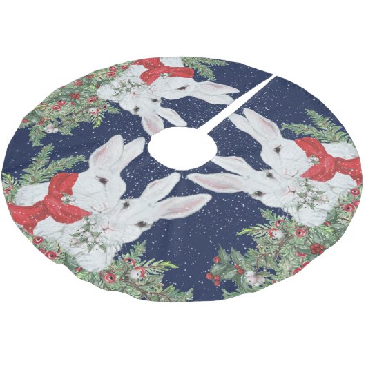 クリスマスバニーラビットお洒落ホリデースノー ブラッシュドポリエステルツリースカート (アングル)
