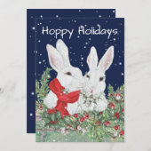 クリスマスバニーラビットキュートホリデースノーホリー シーズンカード (正面/裏面)