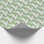 クリスマスバニーラビットグリーンつる植物&スクロールかわいい ラッピングペーパー (角)