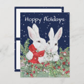 クリスマスバニーラビットスノーウィーホリーベリーホリデー シーズンポストカード (正面/裏面)