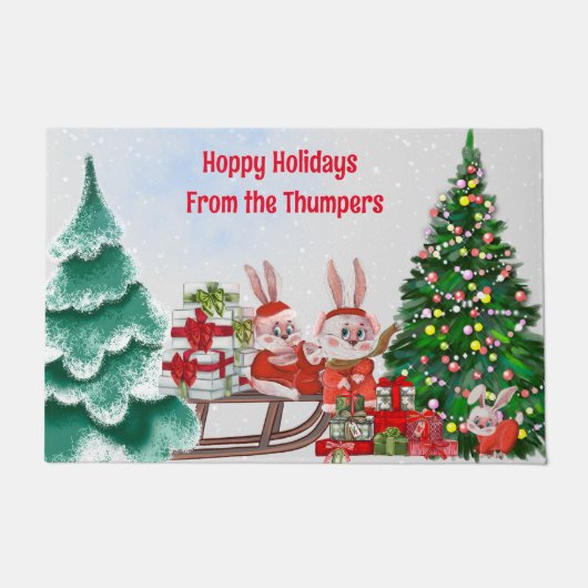 クリスマスバニー家族の様式 ドアマット (正面)